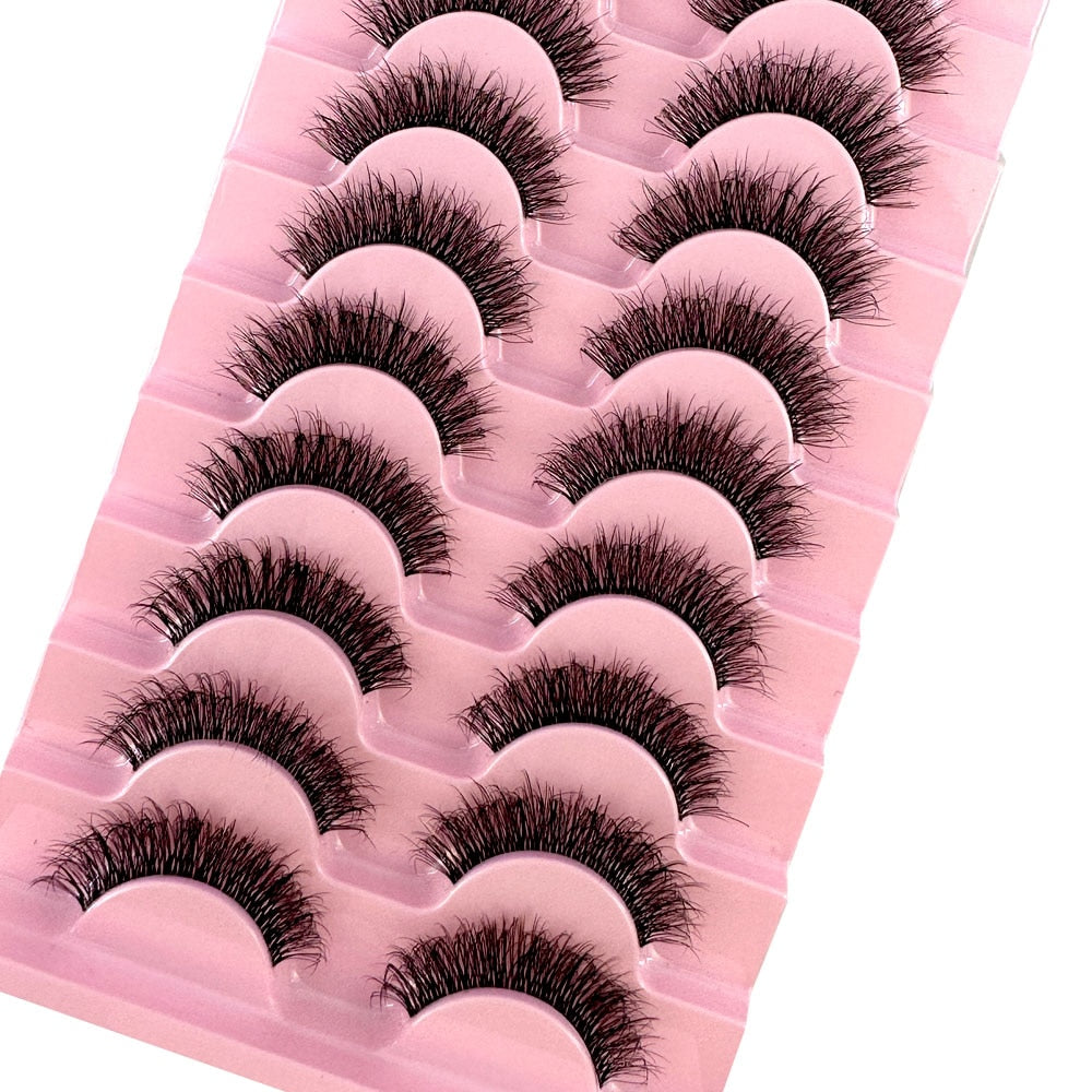 10 Pairs3D Mink Invisible Lash Handmade Crisscross Eyelashes Clear Band Soft Strip Eyelash Natural Long Wispy False Lashes