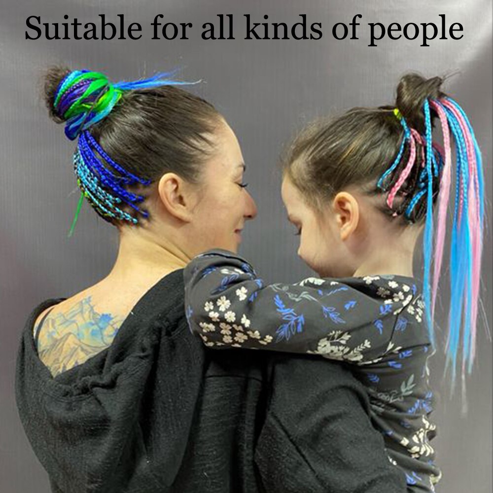 Colored Gradient Box Braided Ponytail For Girls With Elastic Hair Band Rubber Band Hair Accessories Wig Headband Hairpiece