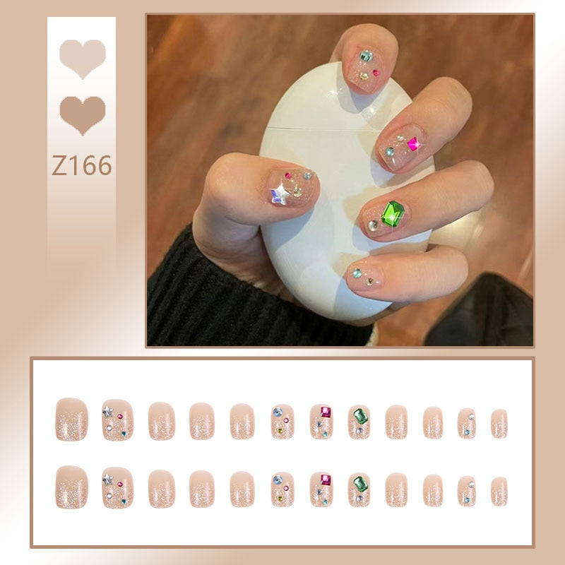 24pcs/box Fake Nails Short Detachable Finished Fingernails Ballet Wearable False Nails press on Square Head Full Cover Nails Tip