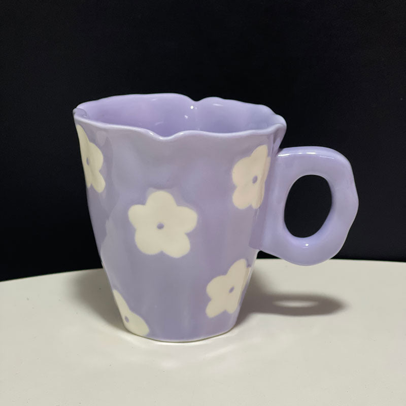 Japanese Hand Painted The Blue Sky and White Clouds Coffee Cup With Saucer Ceramic Handmade Tea Cup Saucer Set Cute Gift For Her