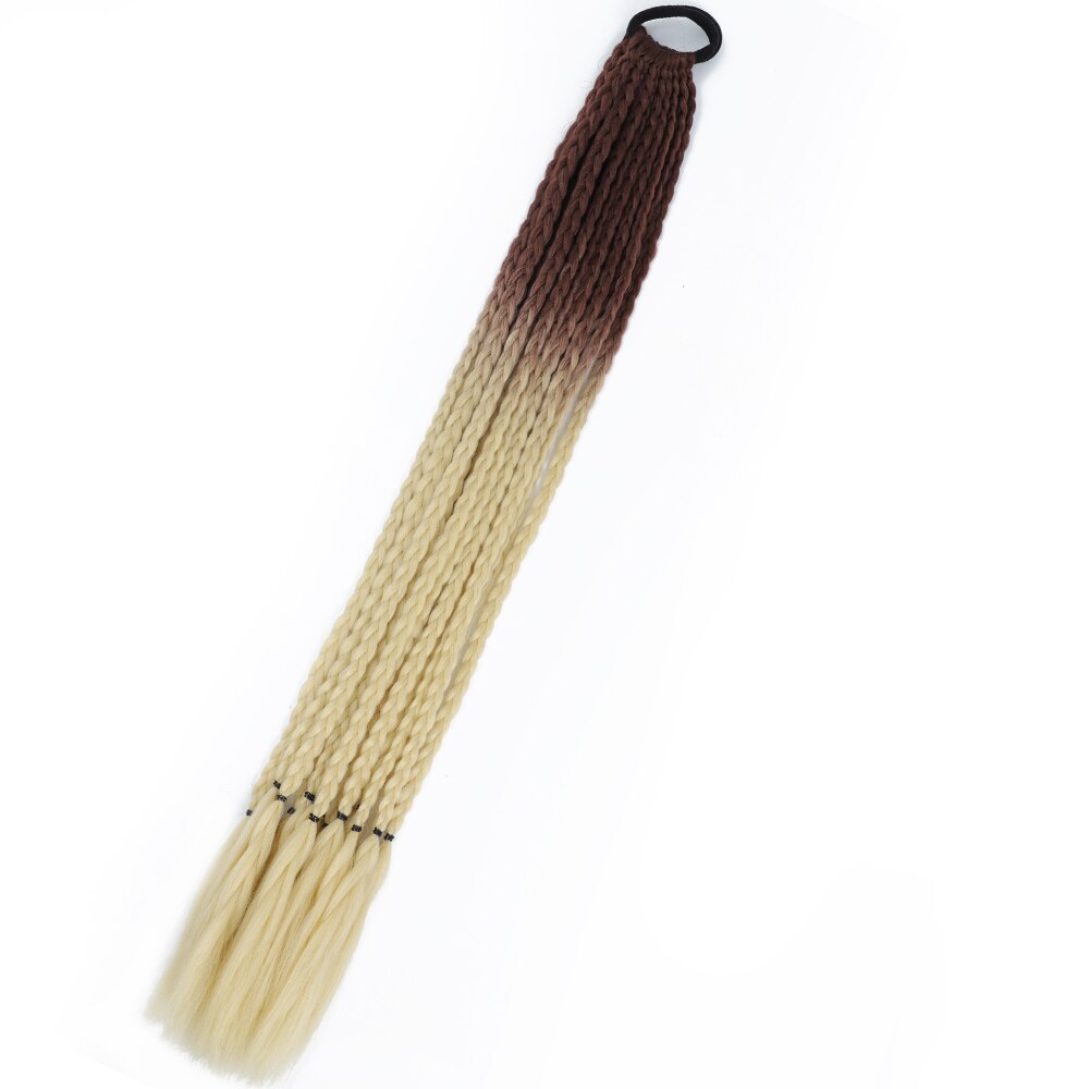 Colored Gradient Box Braided Ponytail For Girls With Elastic Hair Band Rubber Band Hair Accessories Wig Headband Hairpiece