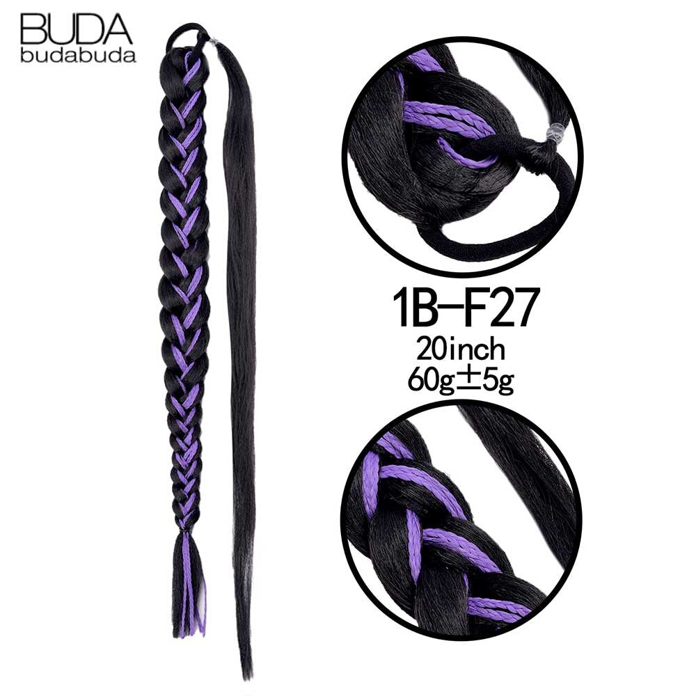 Synthetic Braided Plaited Fishtail Fishbone Drawstring Ponytail 20Inch Long Ombre Blonde Pink Hair Extensions For Women