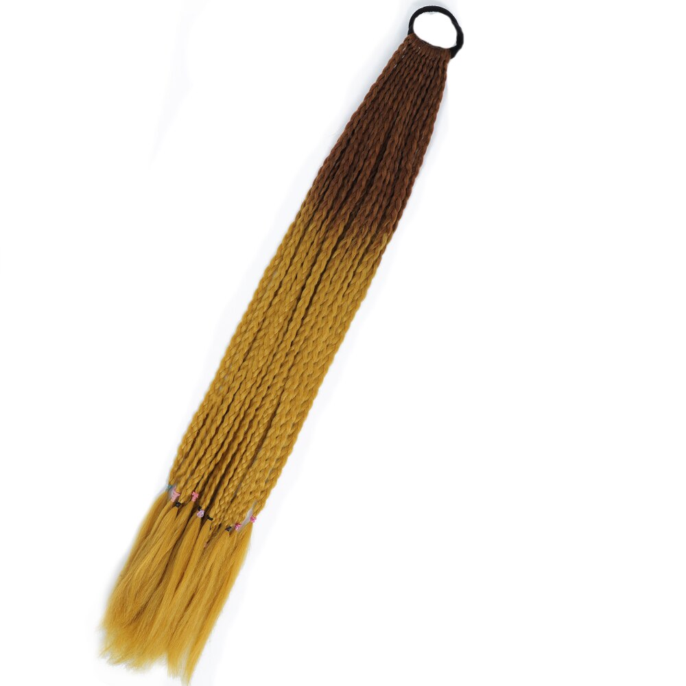 Colored Gradient Box Braided Ponytail For Girls With Elastic Hair Band Rubber Band Hair Accessories Wig Headband Hairpiece