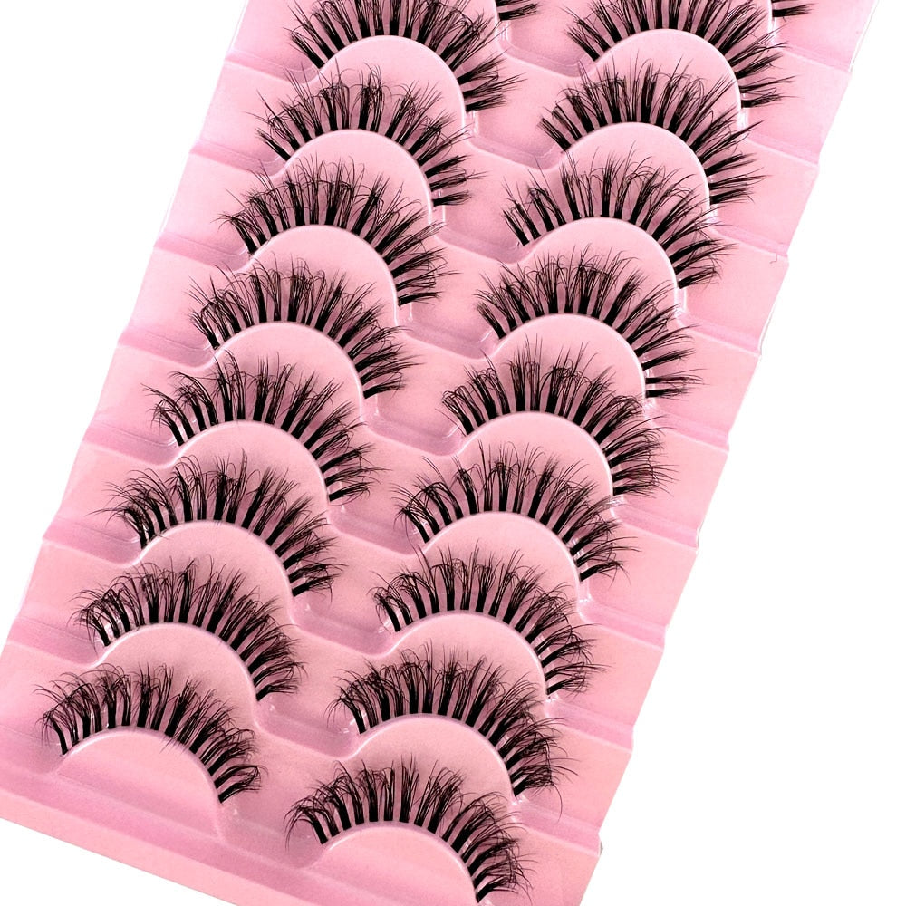 10 Pairs3D Mink Invisible Lash Handmade Crisscross Eyelashes Clear Band Soft Strip Eyelash Natural Long Wispy False Lashes