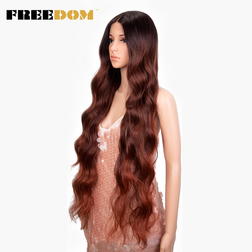 Synthetic Lace Front Wig 36 inch Body Wave Wigs For Women Ombre Blonde Ginger Highlight Wig Long Wavy Cosplay Wigs