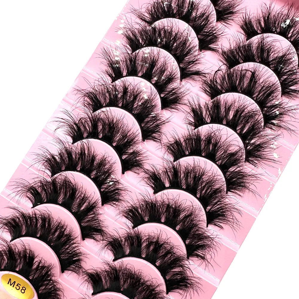 Fluffy 10 Pairs Faux Mink False Eyelashes Natural Long Lashes Crisscross Wispy Fake Eyelashes Extension
