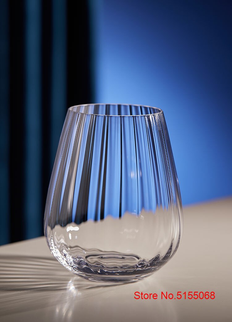 Nordic Style Prism Stemless Wine Glass Light Luxury Stripe Cold Drink Cup Big Belly Cocktail Mixing Wine Glass Fruit Tea Tumbler