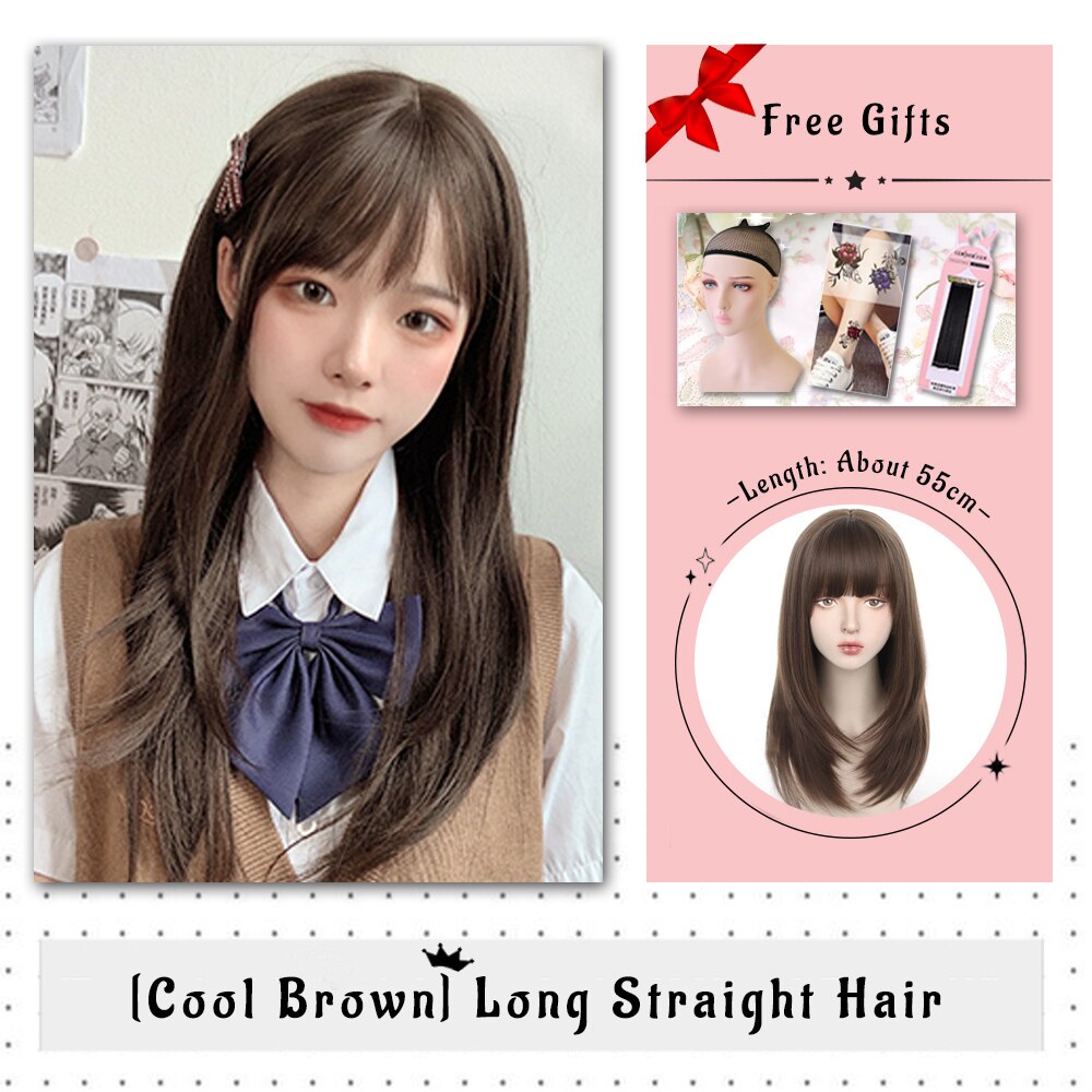Brown Black Gold Wool Roll Synthetic Wig For Women Long Roll Wig Bangs Cosplay Party Heat Resistant Hair