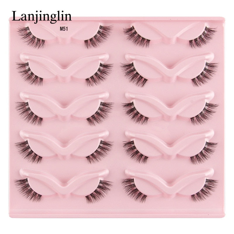 3/5/10 Pairs Half Lashes Fox Eye Wispy Fluffy Faux Cils Natural Winged Fake Eyelashes Half Lashes maquillage
