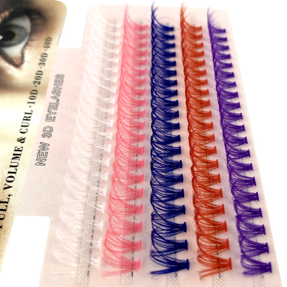 Blue Purple Mix Colored Lashes Cluster Eyelash Extension Natural Long 40D Volume Effect Faux Bunche