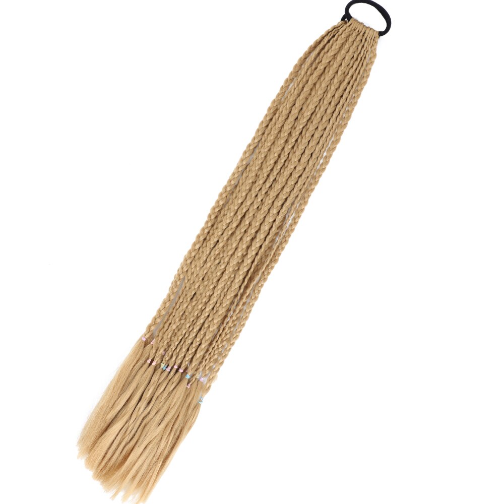Colored Gradient Box Braided Ponytail For Girls With Elastic Hair Band Rubber Band Hair Accessories Wig Headband Hairpiece