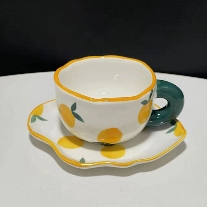 Japanese Hand Painted The Blue Sky and White Clouds Coffee Cup With Saucer Ceramic Handmade Tea Cup Saucer Set Cute Gift For Her