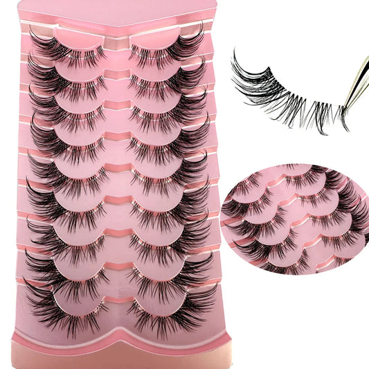 9 Pairs Natural Fox Eye Lashes Small Short Wispy Cat Eye False Lashes Natural Look Clear Band Wispies Faux Mink Eyelashes Pack