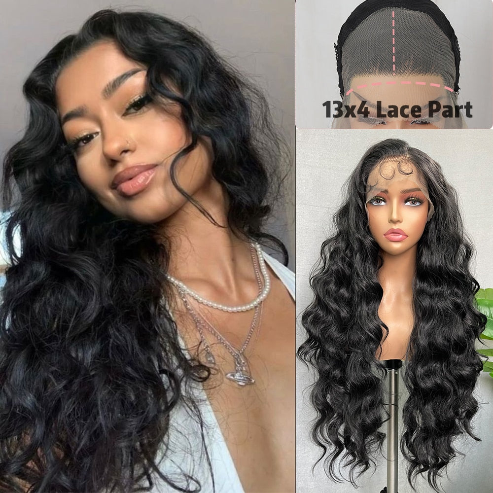 6x13 4x13 Synthetic Lace Front Wigs 32 Inches Long Body Wave Fluffy Trendy Wig for Black Women Pre Plucked with Baby Hair