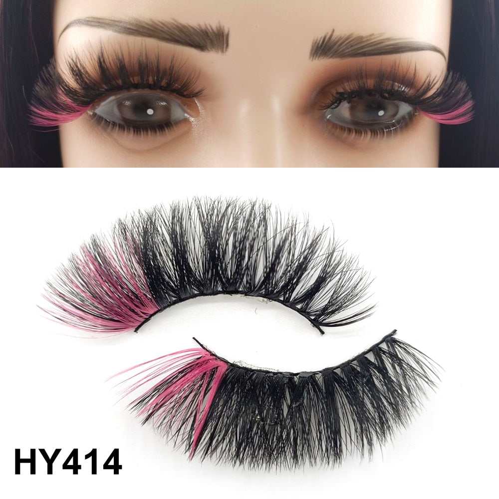1 Pair 25MM Colored Mink Lashes 5D Fluffy Party Mink Eyelashes Box Package Supplies 3D Pink White Cosplay Fake Eyelashes