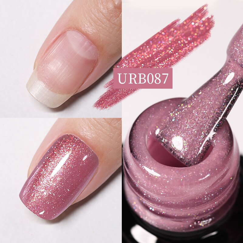Aurora Rubber Gel Nail Iridescent Pearl Effect Metallic Mirror Nails Manicure Soak Off UV LED No Wipe Top Coat Base Gel