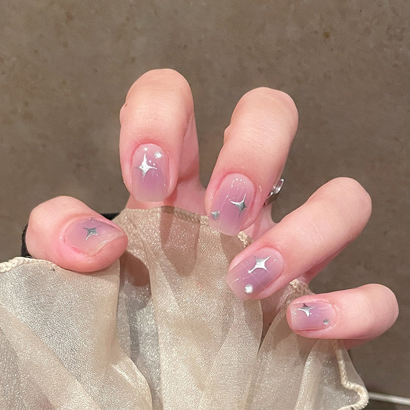 24pcs Butterfly decorated false nails Removable Long Paragraph Manicure fake nail tips full cover acrylic for girls nail
