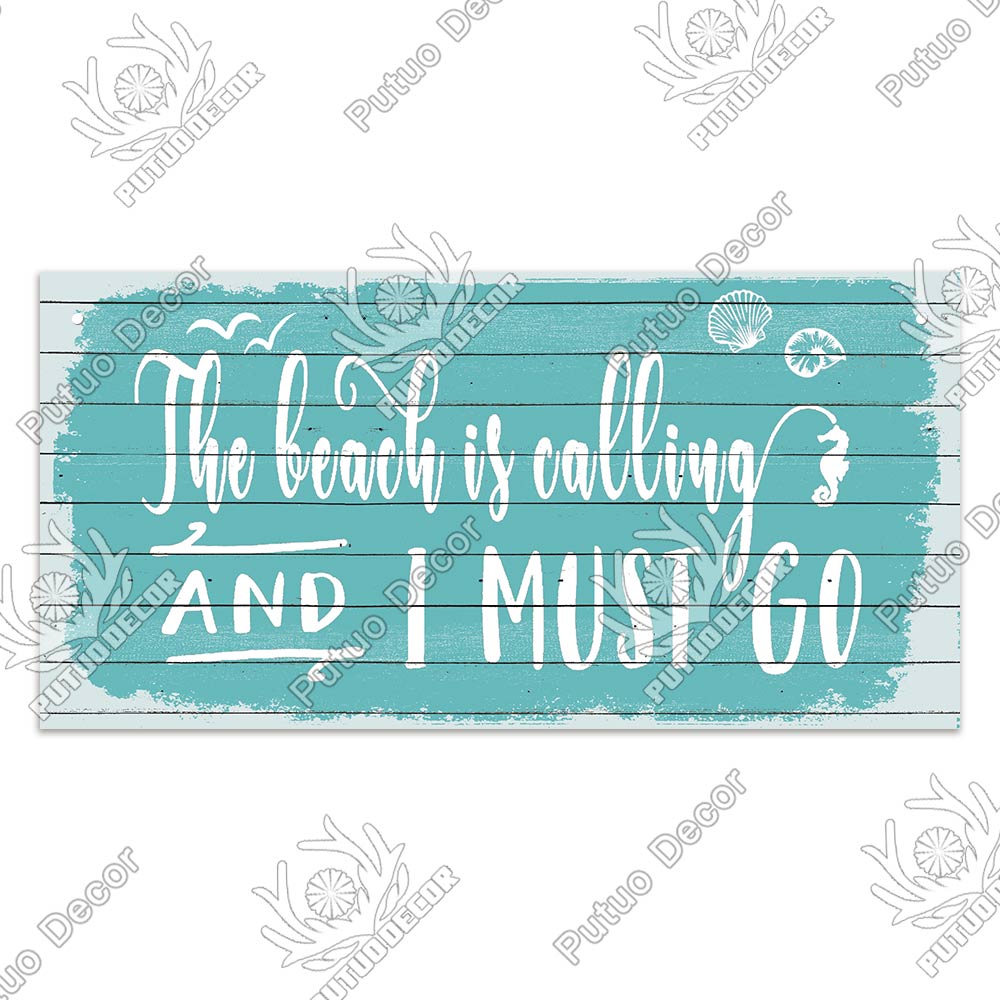 Putuo Decor Beach Home Signs Wood Wall Plaque Wooden Signs Welcome Decor Hanging Plate for Beach House Home Bedroom Tent Decor