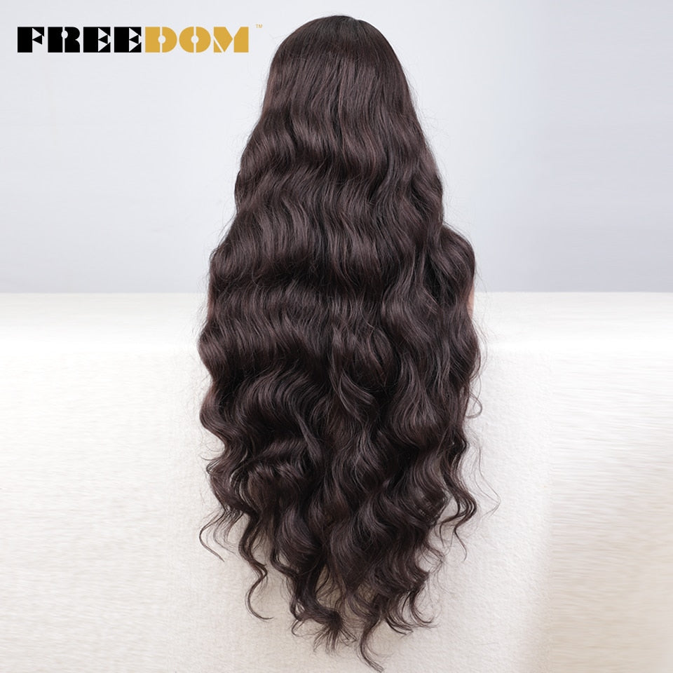 Synthetic Lace Wigs For Black Women Super Long Body Wavy Side Part Lace Wig Brown Ombre Blue Cosplay Wigs Heat Resistant