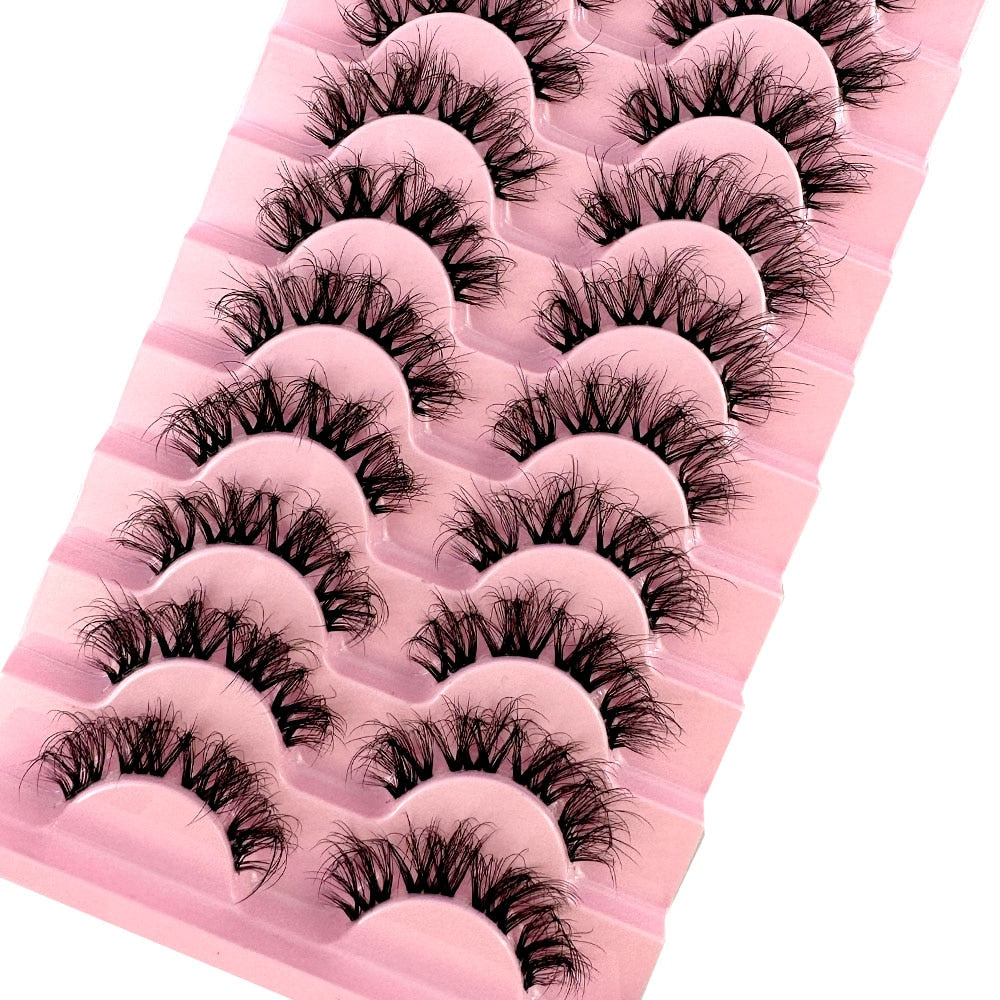 10 Pairs3D Mink Invisible Lash Handmade Crisscross Eyelashes Clear Band Soft Strip Eyelash Natural Long Wispy False Lashes
