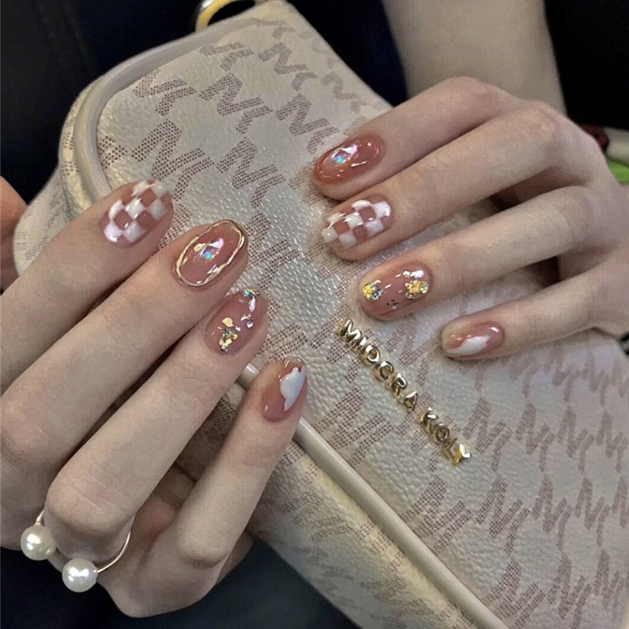 24Pcs False Nails Coffin Almond Artificial Fake Nails with glue Full Cover Nail Tips Press On Nails Manicure