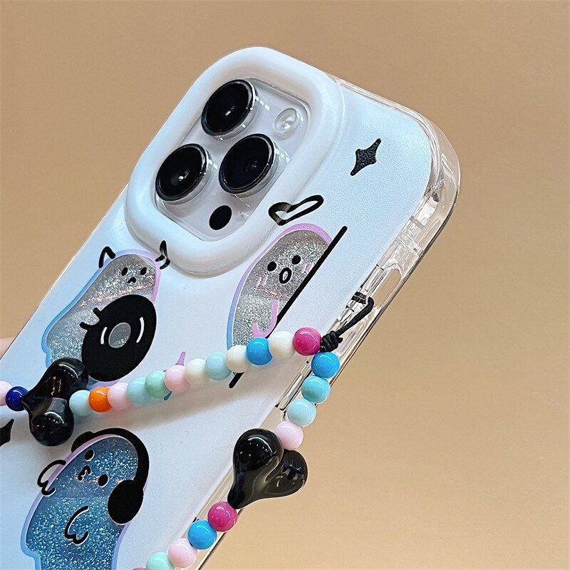 Funny Glitter ghost spirit music dance transparent Phone Case For iPhone 14 13 12 11 Pro Max Xr Xs 7 8 14 Plus Case Cute Cover