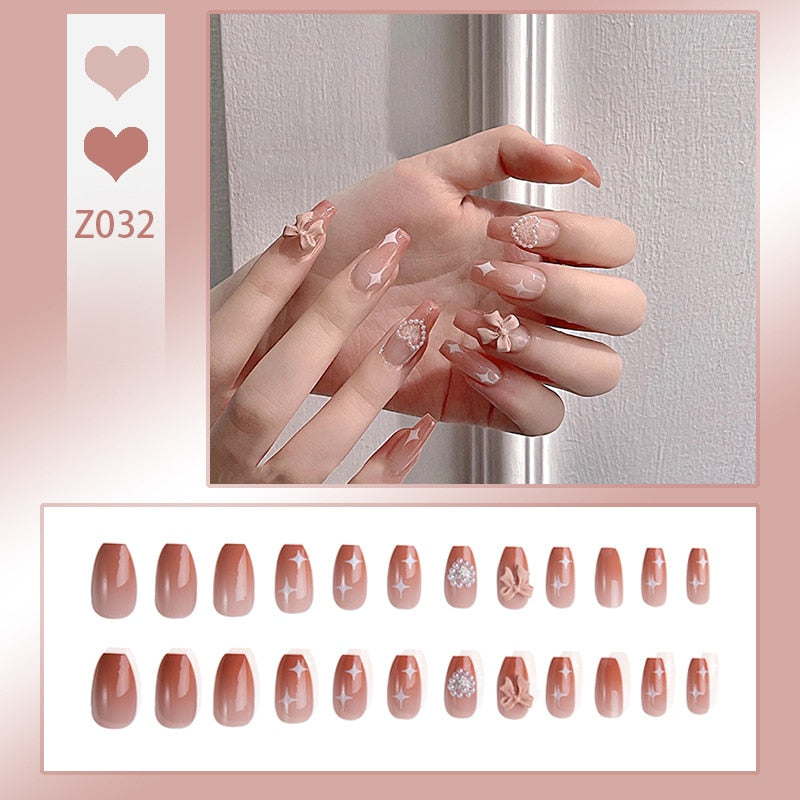 24pcs/box Fake Nails Short Detachable Finished Fingernails Ballet Wearable False Nails press on Square Head Full Cover Nails Tip