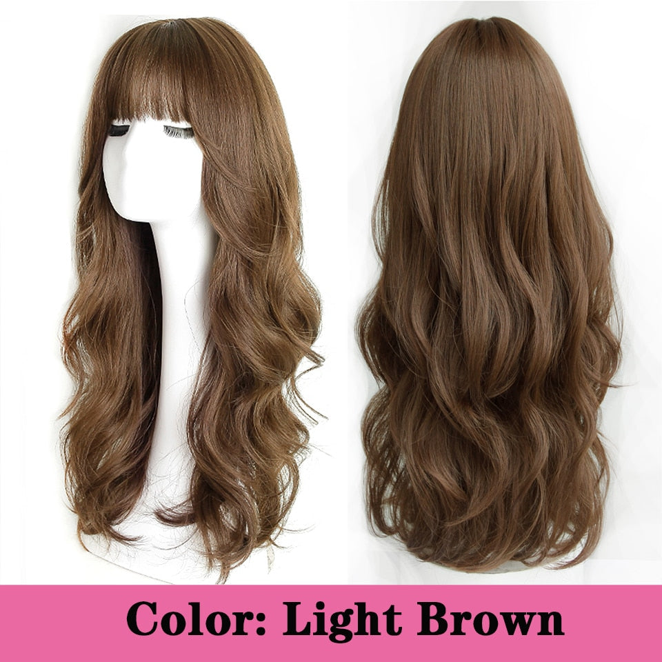Synthetic long wavy curly hair female cold brown black cosplay Lolita pink purple blue wig heat-resistant bangs
