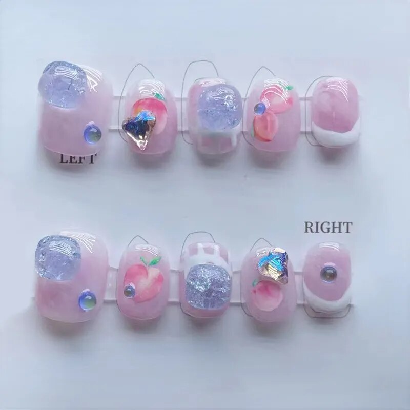 Blue Whale Handmade Wearable Fake Nails Mermaid Ocean Wearing Nails Sticker Reusable Press On Nail Patches Decoration
