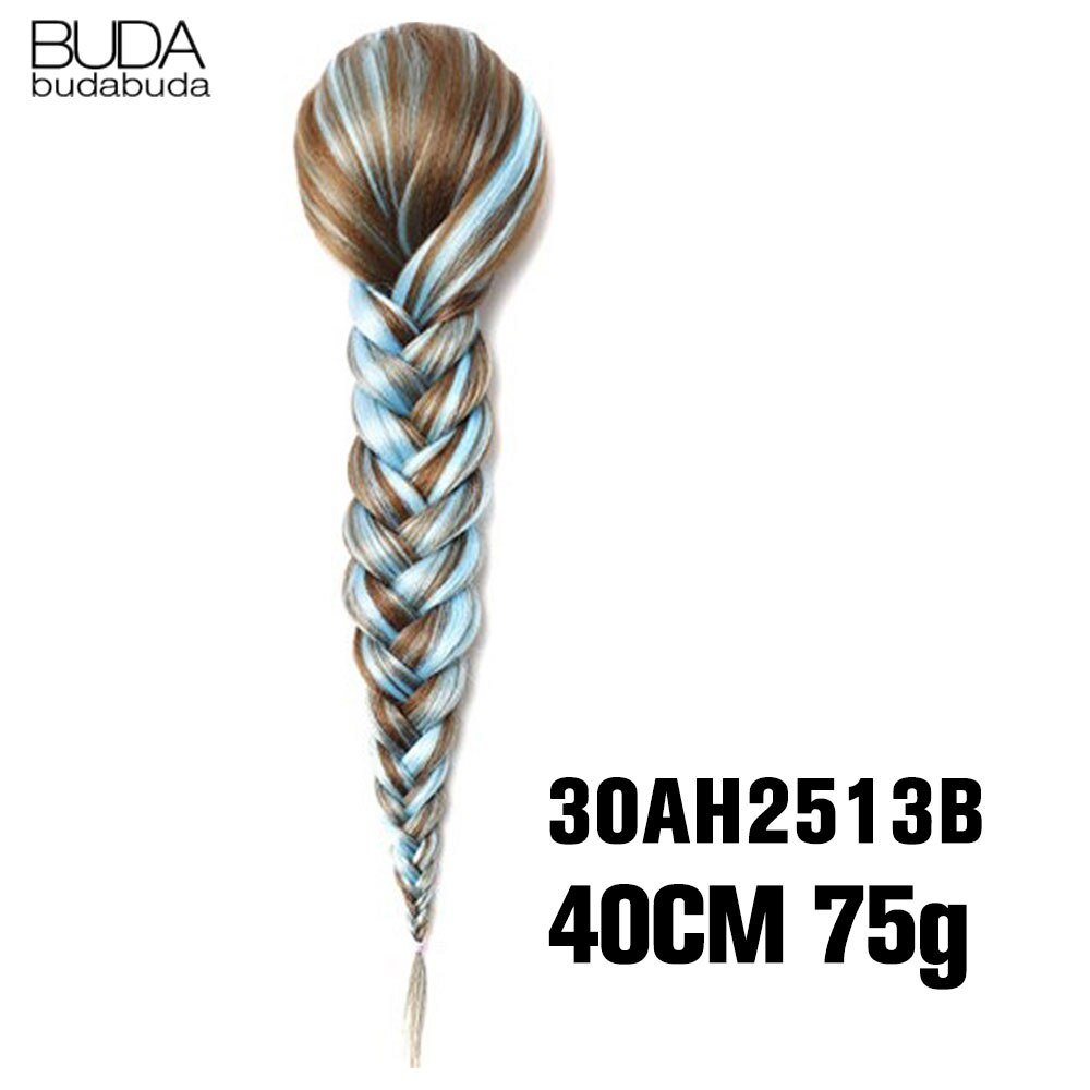 Synthetic Braided Plaited Fishtail Fishbone Drawstring Ponytail 20Inch Long Ombre Blonde Pink Hair Extensions For Women