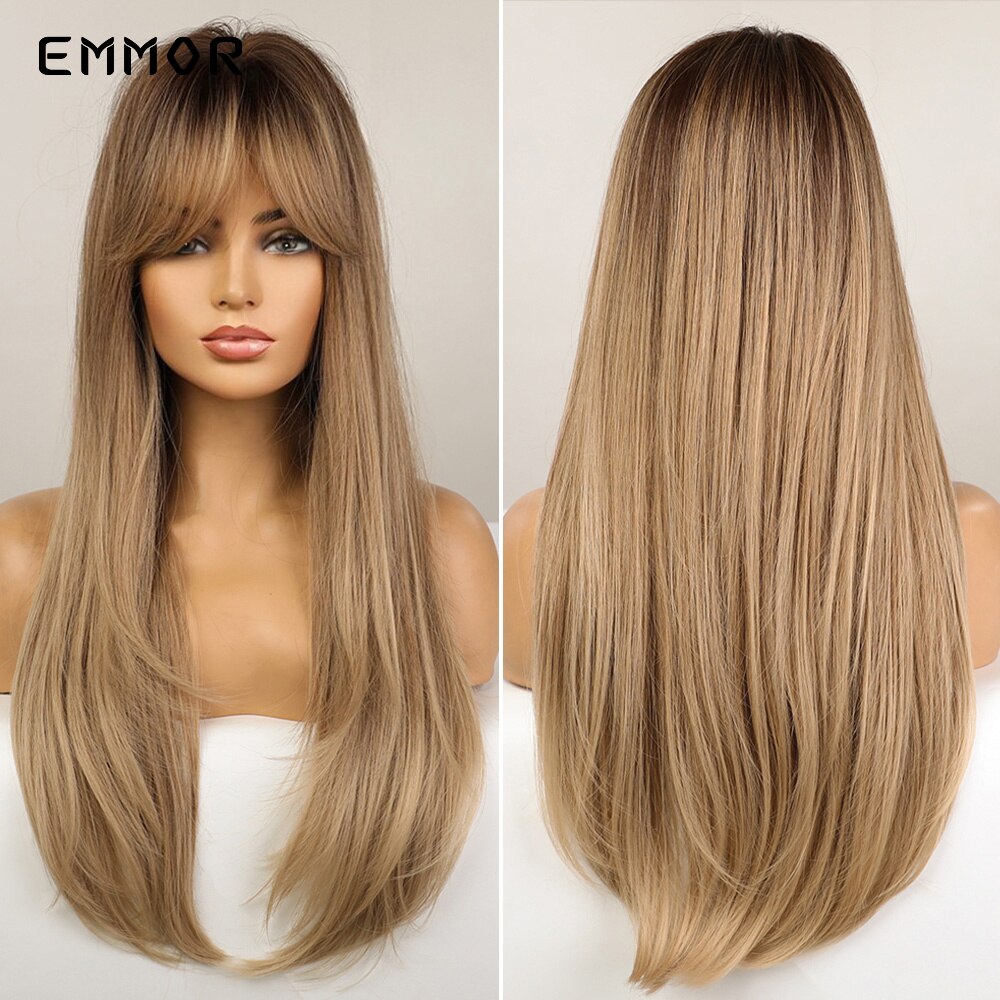 Synthetic Women Long Wavy Wigs Brown with Blonde Wigs Natural Wavy Heat Resistant Wig for Women Wigs