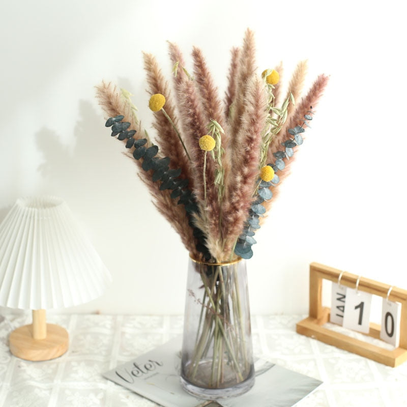 80PCS Natural Dried Pampa Grass Bouquet Boho Home Decor Bouquet Phragmites Dried Flowers Bouquet for Wedding Ramadan Decoration