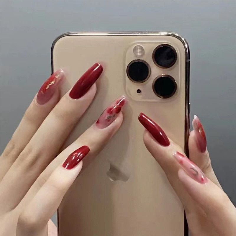 24Pcs False Nails Coffin Almond Artificial Fake Nails with glue Full Cover Nail Tips Press On Nails Manicure