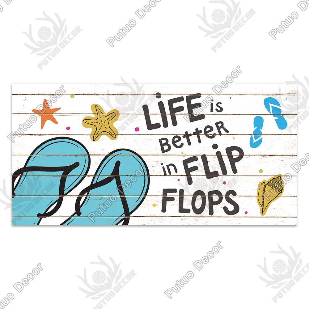 Putuo Decor Beach Home Signs Wood Wall Plaque Wooden Signs Welcome Decor Hanging Plate for Beach House Home Bedroom Tent Decor