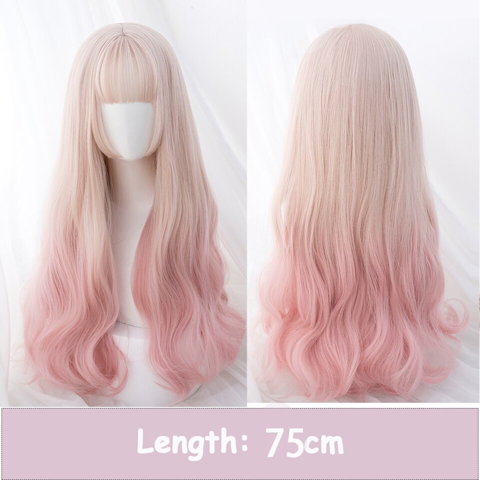 Synthetic Long Wavy Women Light Pink Gradient Mixed Color Lolita Cosplay Heat Resistant Party Wig