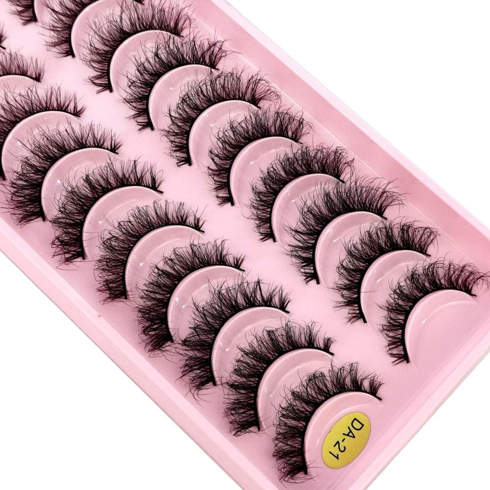 10Pairs 3D Faux Mink Hair False Eyelashes Natural Messy Eyelash Crisscross Wispy Fluffy Lashes Extension Big Eye Fake Lashes