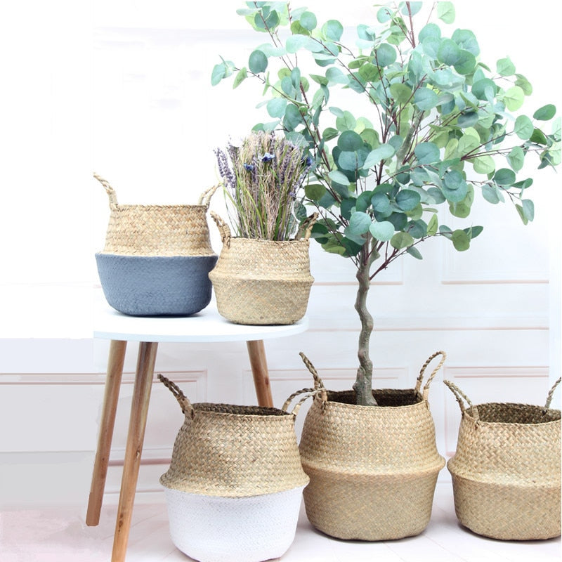 Wicker Storage Basket Flower Baskets Potted Plant Laundry Storage Decorative Basket Rattan Flower Pot Garden Planters