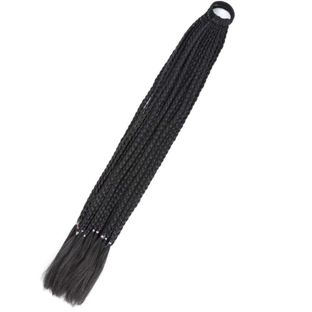 Colored Gradient Box Braided Ponytail For Girls With Elastic Hair Band Rubber Band Hair Accessories Wig Headband Hairpiece