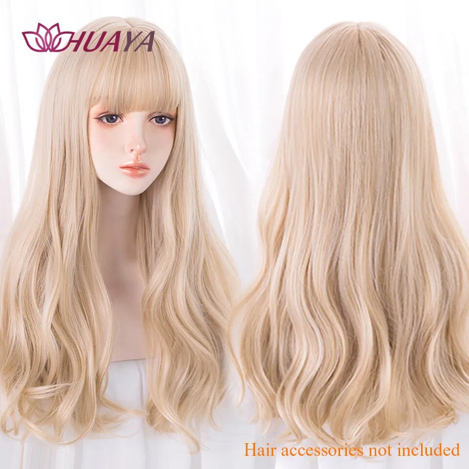 Long Straight Wig with Bangs Purple-White Heat Resistant Synthetic Hair Wigs for African American Girl Lolita Cosplay Wig