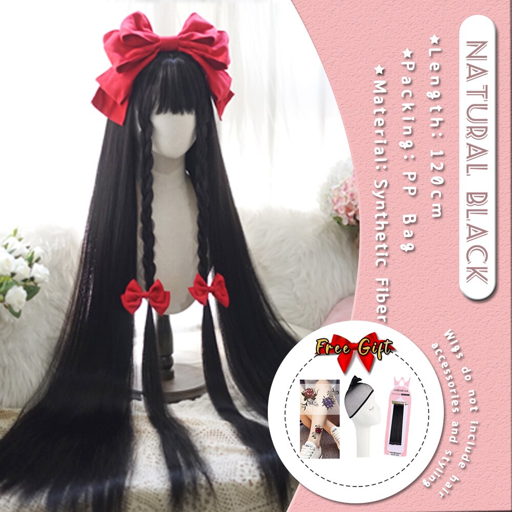 Extra Long Curly Hair with Bangs Cosplay Party Lolita Synthetic Wigs Heat Resistant Fiber