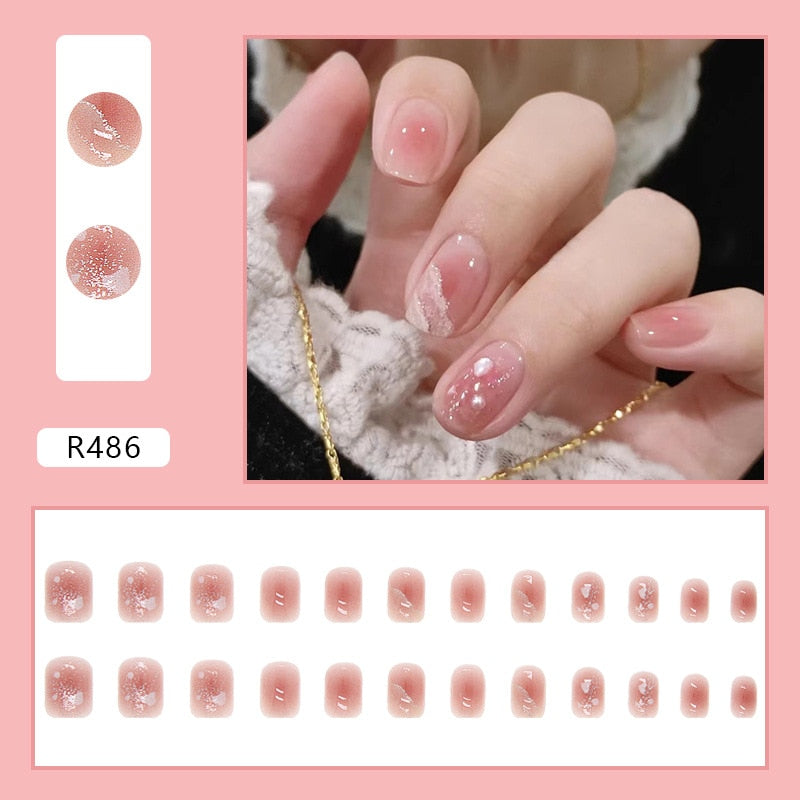 24pcs Press on Nails Short Fake Nails with Glue Jelly Gradient Design Detachable Artificial Nail Acrylic Coffin False Nails Tips
