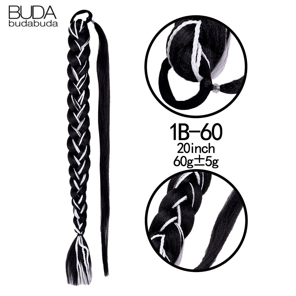 Synthetic Braided Plaited Fishtail Fishbone Drawstring Ponytail 20Inch Long Ombre Blonde Pink Hair Extensions For Women