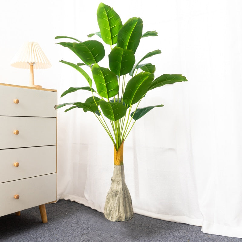 125cm Large Artificial Palm Tree Tropical Plants Branches Plastic Fake Leaves Green Monstera For Home Garden Room Office Decor