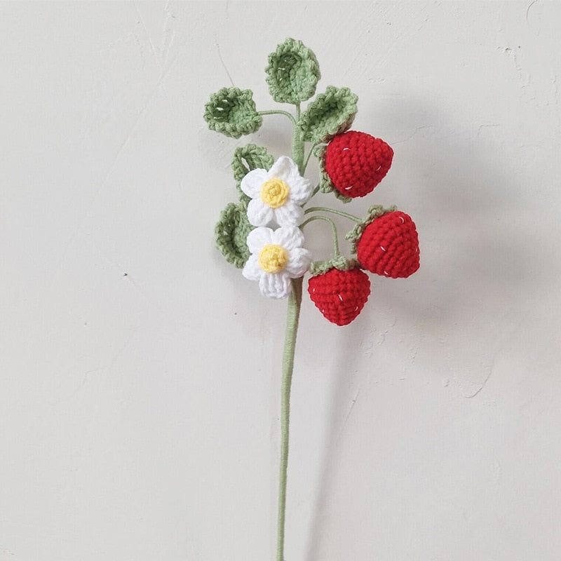Finished Handmade Knitting Fruit Flowers For Gift Flowers Bouquets Lemon Blueberry Artificial Flower Party Decorations