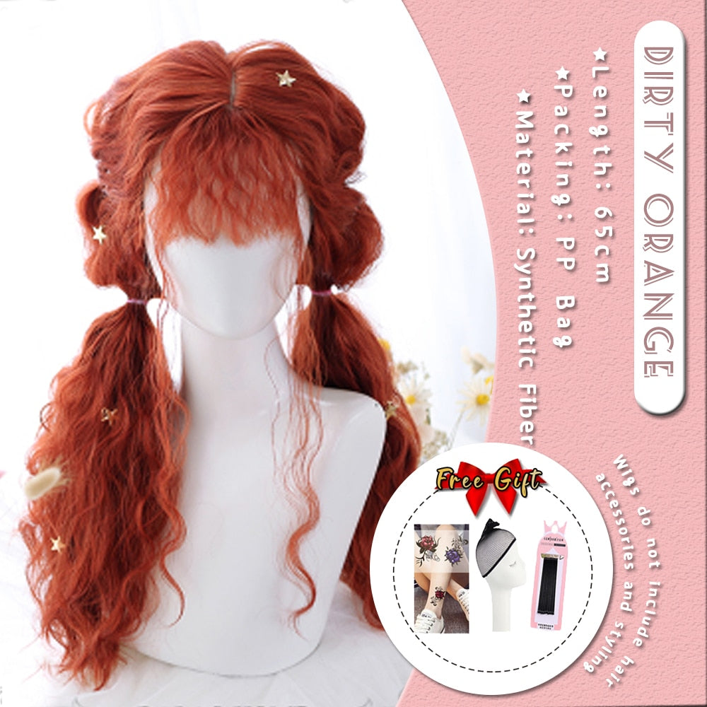 Extra Long Curly Hair with Bangs Cosplay Party Lolita Synthetic Wigs Heat Resistant Fiber