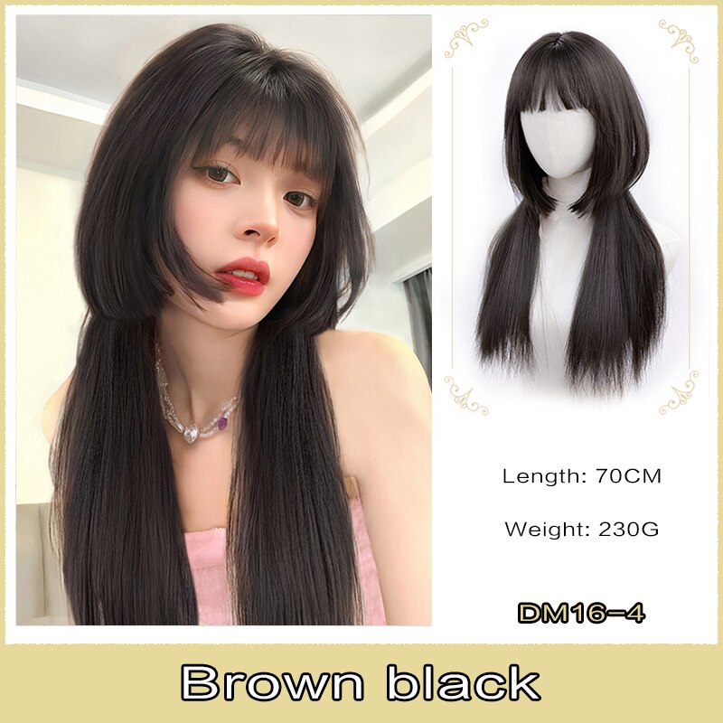 Cosplay Wig With Bangs Synthetic Straight Hair 24 Inch Long Heat-Resistant Pink Wig For Women