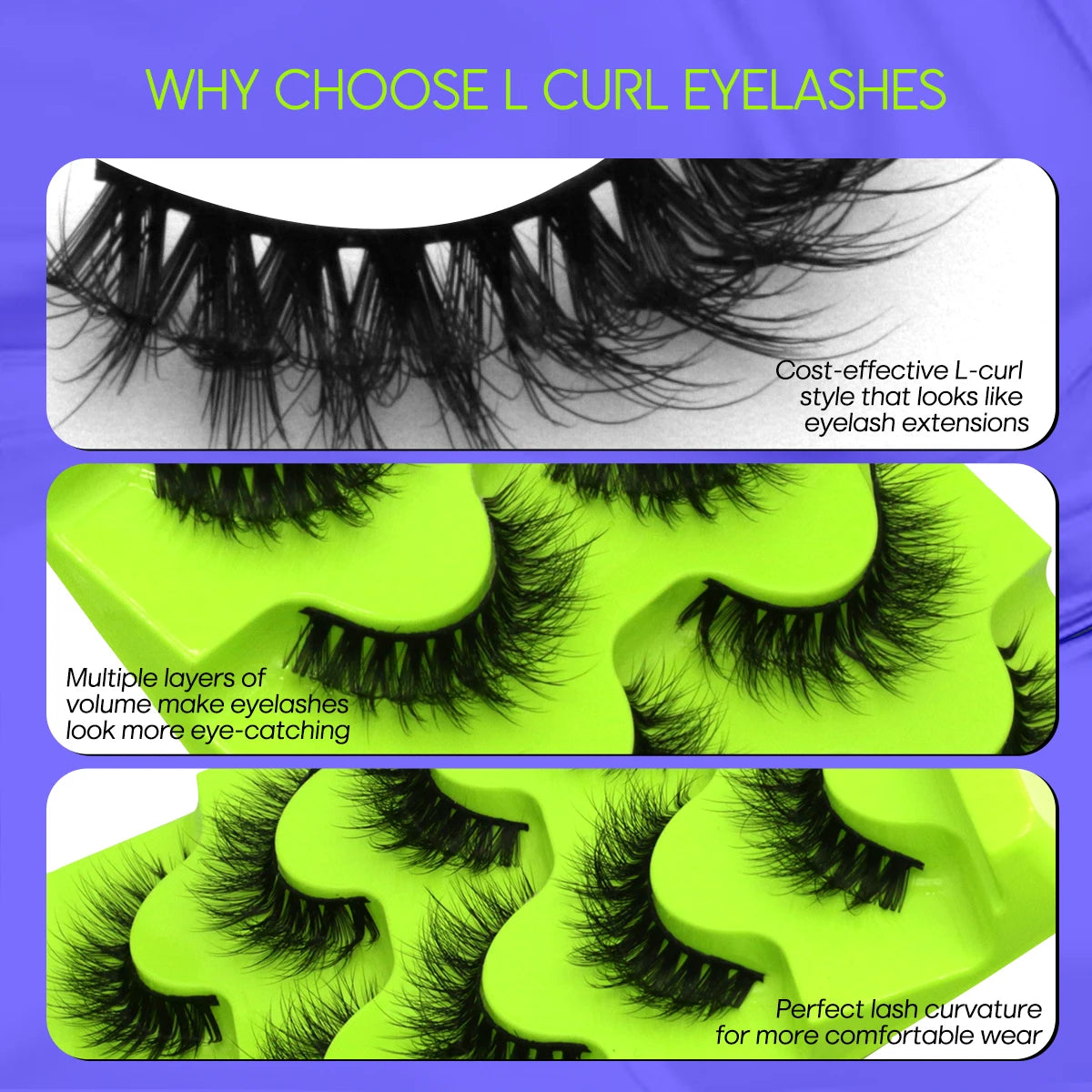 5 Pairs L Curl Lashes Faux Mink Lashes 3D Mink Eyelashes Reusable Fluffy Eyelash Extension