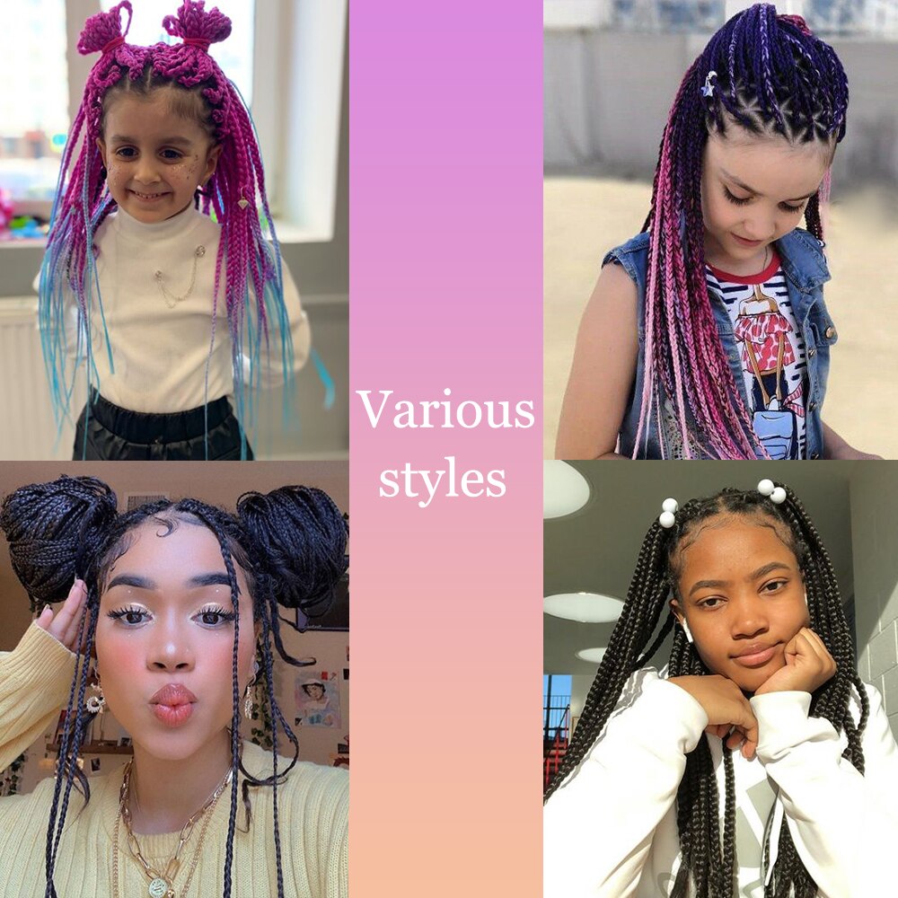 Colored Gradient Box Braided Ponytail For Girls With Elastic Hair Band Rubber Band Hair Accessories Wig Headband Hairpiece