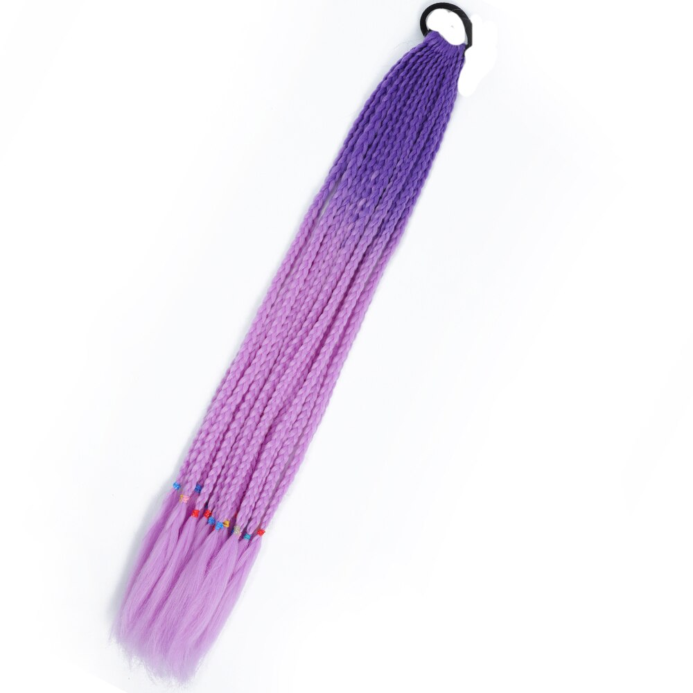 Colored Gradient Box Braided Ponytail For Girls With Elastic Hair Band Rubber Band Hair Accessories Wig Headband Hairpiece