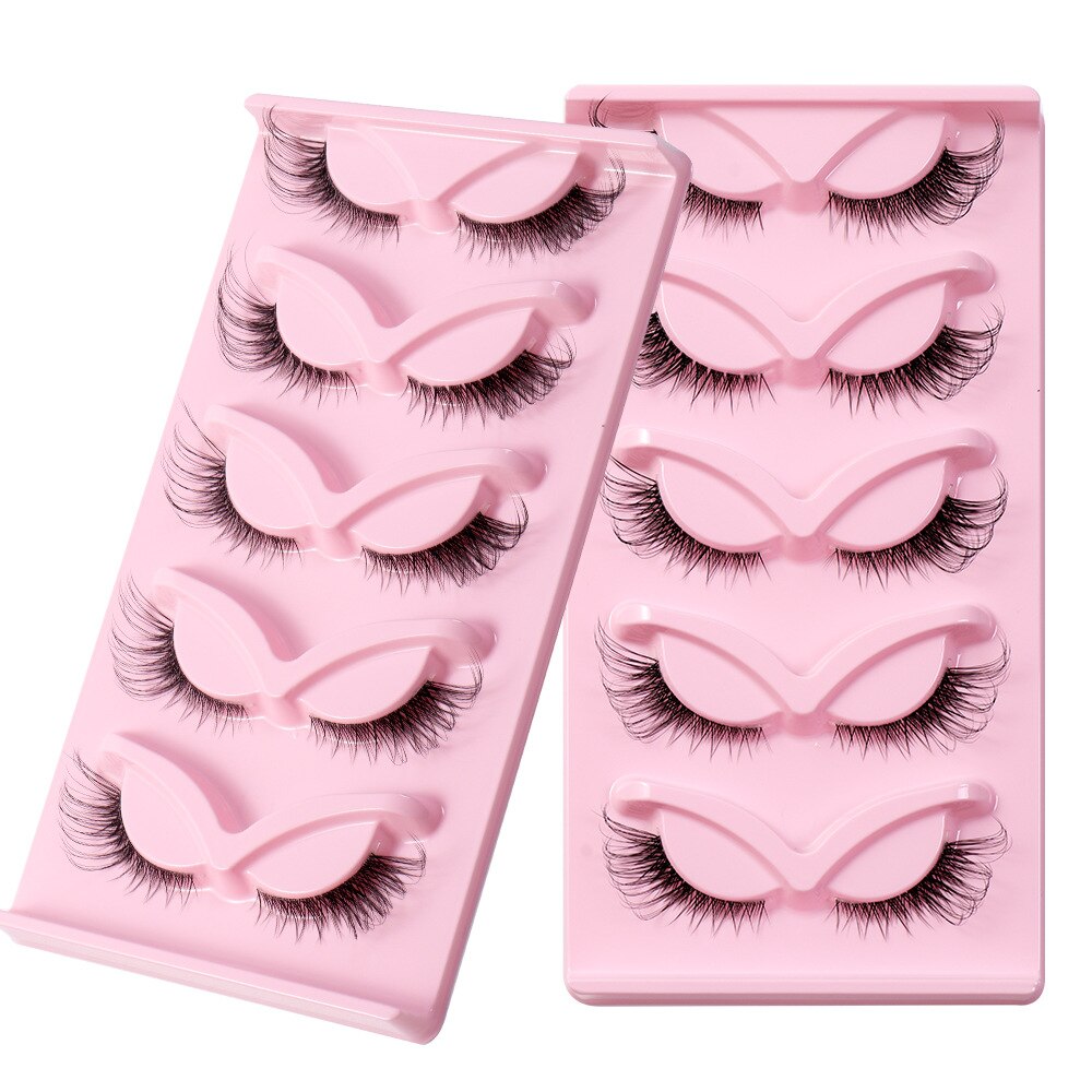 5Pairs Lashes Manga Lashes 3D Clear Band Lashes Natural Look Wispy Mink Eyelashes Fluffy Cat Eye Lashes individual Eyelashes